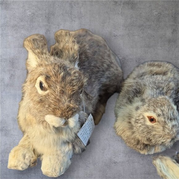 Fur Rabbit Figurines Set Of 2 Made From Domesticated Rabbit/Goat Fur realistic - Picture 3 of 9